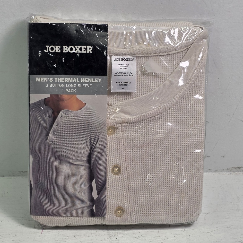 Joe Boxer Men Henley 3-Button Ecru Demitasse Auburn Long Sleeve Thermal Shirt 4X